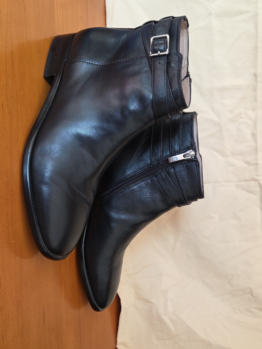 J. Jill Black Leather Side-Zip Ankle Booties with Buckle Detail